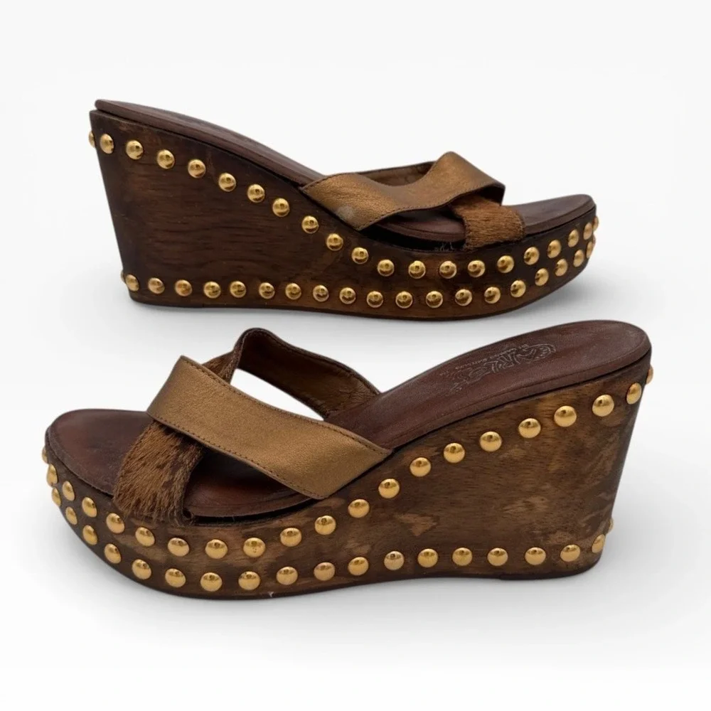 Carlos by Carlos Santana Gravity 6M Studded Wood Platform Wedge‎ Slide Sandals